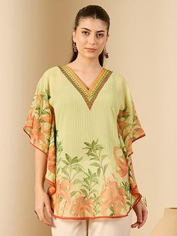 First Resort by Ramola Bachchan - Womens Green Polyester Floral Tunic