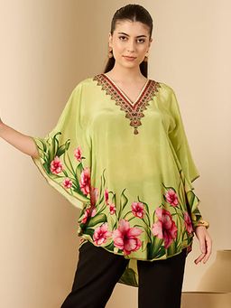 First Resort by Ramola Bachchan - Womens Green Viscose Floral Tunic