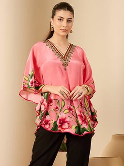 First Resort by Ramola Bachchan - Womens Pink Viscose Floral Tunic
