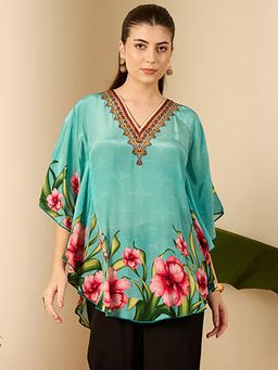 First Resort by Ramola Bachchan - Womens Turquoise Viscose Floral Tunic