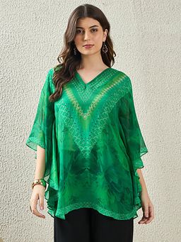 First Resort by Ramola Bachchan - Womens Green Viscose Floral Tunic