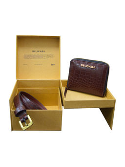 BELWABA - Women Leatherite Wallet & Belt Combo Gift Set - Croco Brown
