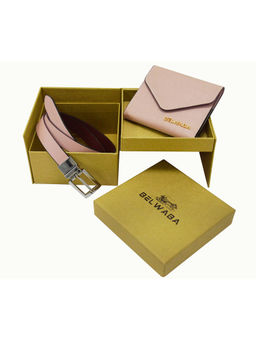 BELWABA - Women Leatherite Wallet & Belt Combo Gift Set - Beige