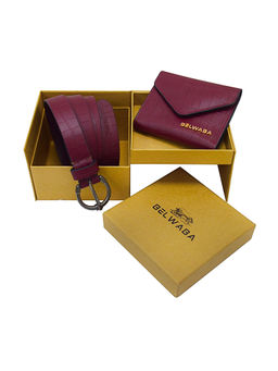 BELWABA - Women Leatherite Wallet & Belt Combo Gift Set - Vintage Wine