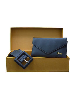 BELWABA - Women Vegan Leather Belt & Wallet Combo Gift Set - Black