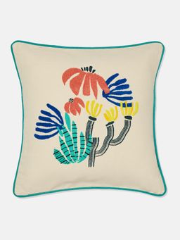 Fabindia - Cotton Embroidered Cushion Cover-Flower