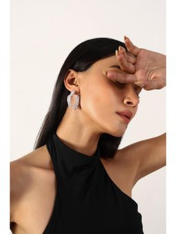 MINJI AND CO. - Women Silver Plating Leaf Style Antitarnish Cz Stone Earring