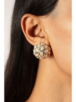 MINJI AND CO. - Women Designer Gold Plating Floral Shine Studs Cz Stone Contemporary Earrings