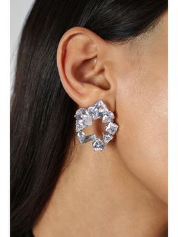MINJI AND CO. - Women Elegant Silver Plating Circular Cz Stone Earring Party Wear Earrings
