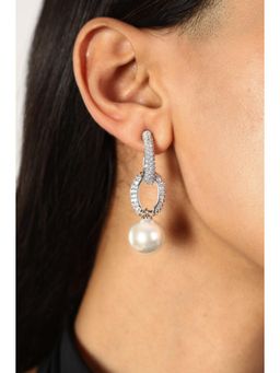 MINJI AND CO. - Women Silver Plating Cz Stone Antitarnish Pearl Drop Dangling