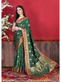 Yavira Silk - Green Katan Silk Saree With Zari Pallu And Unstitched Blouse