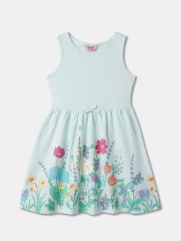 R&B - Floral Print Sleeveless Round Neck Knee Length Light Blue Dress