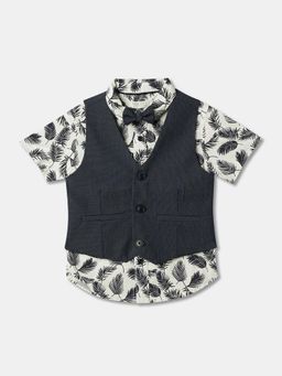 R&B - Cotton Regular Fit Half Sleeve Collar Neck Boys Shirt with Waistcoat and Bow Tie