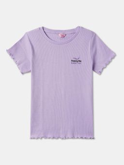 R&B - Cotton Textured Regular Fit Half Sleeve Round Neck Girls T-shirt