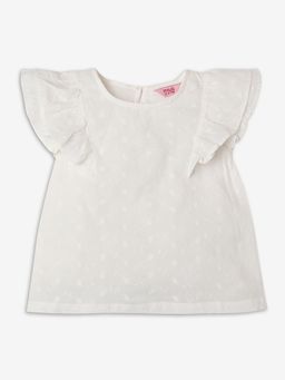 R&B - Cotton Regular Fit Ruffled Sleeve Round Neck Girls Top