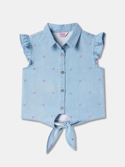 R&B - Cotton Embroidered Cap Sleeves Shirt Collar Girls Top