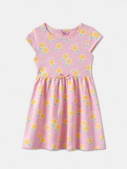 R&B - Printed Cap Sleeve Round Neck Regular Fit Dress