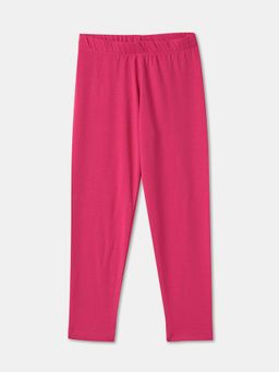 R&B - Pink Cotton Fitted Full Length Mid Rise Girls Legging