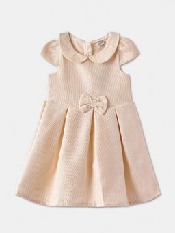 R&B - Solid Cap Sleeve Peter Pan Collar A-Line Gold Dress