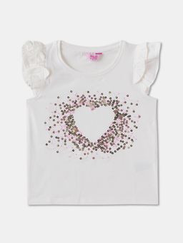 R&B - Cotton Regular Fit Ruffled Sleeve Round Neck Girls Top