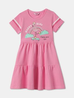 R&B - Graphic Half Sleeves Round Neck Regular Pink Dress