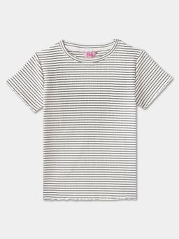R&B - Cotton Blend Striped Half Sleeve Round Neck Girls T-shirt