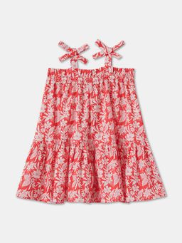 R&B - All Over Printed Short Sleeve Square Neck Regular Girls Dress