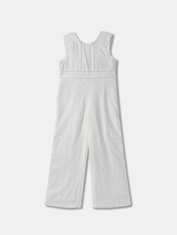R&B - Embroidered Sleeveless Round Neck White Jumpsuit