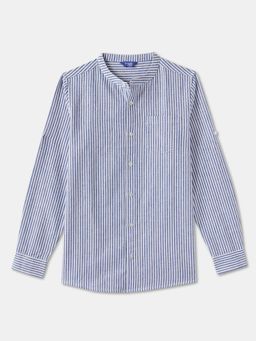 R&B - Cotton Blend Regular Fit Full Sleeve Mandarin Collar Boys Shirt