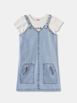 R&B - Solid Half Sleeve Cotton Embroidered T-shirt with Dungarees
