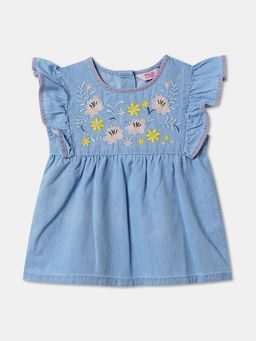 R&B - Cotton Embroidered Ruffled Sleeve Round Neck Girls Top