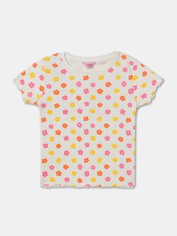 R&B - Cotton Floral Regular Fit Half Sleeve Round Neck Girls T-shirt