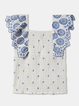 R&B - Cotton Regular Fit Cap Sleeves Square Neck Embroidered Girls Top