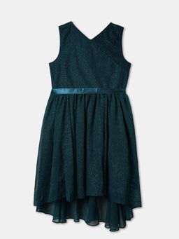 R&B - Embellished Sleeveless V-Neck High-Low Green Dress