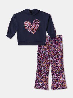 R&B - Floral Embroidered Full Sleeve Cotton Hoodie with Trouser for Girls
