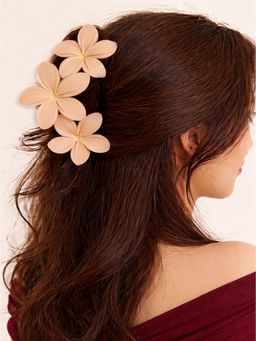 OOMPH - Combo Of 2 Hair Claw Clip - Floral Shape - Light Tan And Beige Color (Pack of 2)