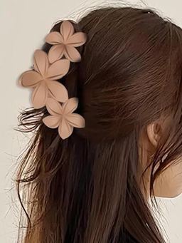 OOMPH - Combo Of 2 Hair Claw Clip - Floral Shape - Beige And Cocoa Brown Color (Pack of 2)