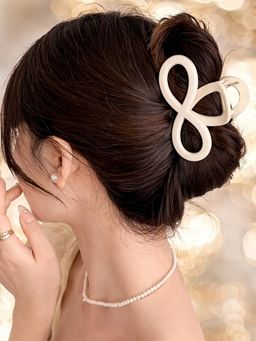 OOMPH - Combo Of 2 Hair Claw Clip - Floral Shape - Beige And Light Tan Color (Pack of 2)