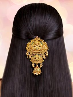 OOMPH - Gold Ethnic Hair Bun Pin Juda Pin - Peacock Design with Jhumki Tassels