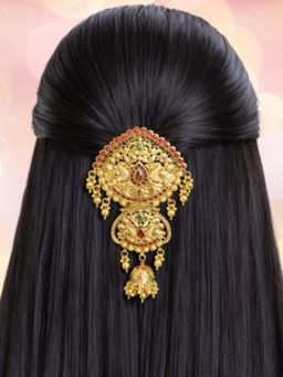 OOMPH - Gold Ethnic Hair Bun Pin Juda Pin - Peacock Design With Jhumki Tassels