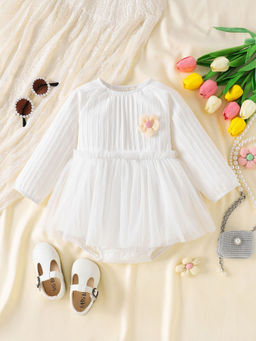 Hopscotch - Girls White Floral Applique Full-Sleeve Onesie