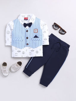 Hopscotch - 2-Piece Formal T-shirt with Attached Waistcoat and Pant with Bow (6-12 Months)