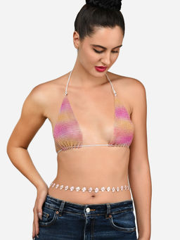 Zaveri Pearls - Pink Enamel Flowers Contemporary Kamarbandh-ZPFK16005