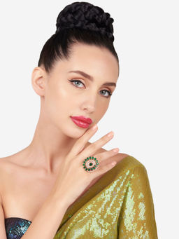 Zaveri Pearls - Green Dazzling Cubic Zirconia Brass Adjustable Finger Ring-Zpfk16096