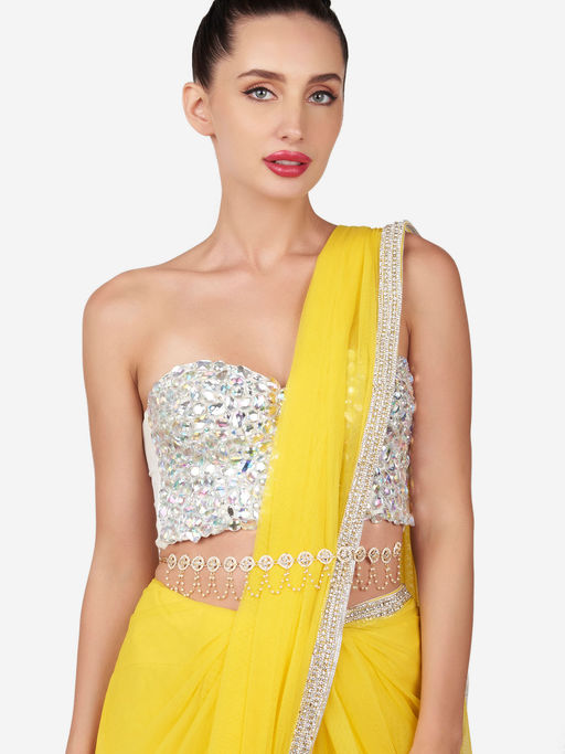 Zaveri Pearls Gold Tone Kundan Beaded Chain Fringe Bridal Kamarbandh-Zpfk16130
