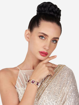 Zaveri Pearls - Purple Stones Austrian Diamonds Multistrand Pearls Bracelet-Zpfk16133