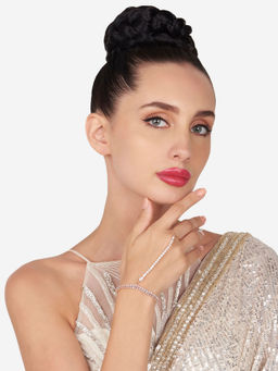 Zaveri Pearls - Rose Gold Cubic Zirconia Brass Hand Harness Bracelet-Zpfk16134