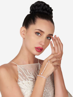 Zaveri Pearls - Rose Gold Dazzling Cubic Zirconia Brass Hand Harness Bracelet-Zpfk16135