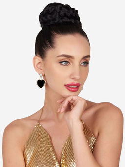 Zaveri Pearls - Black Heart Dazzling Austrian Diamonds Bling Drop Earring-Zpfk16137