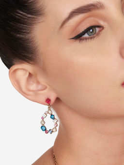 Zaveri Pearls - Multicolor Stones Contemporary Party Bling Drop Earring-Zpfk16138